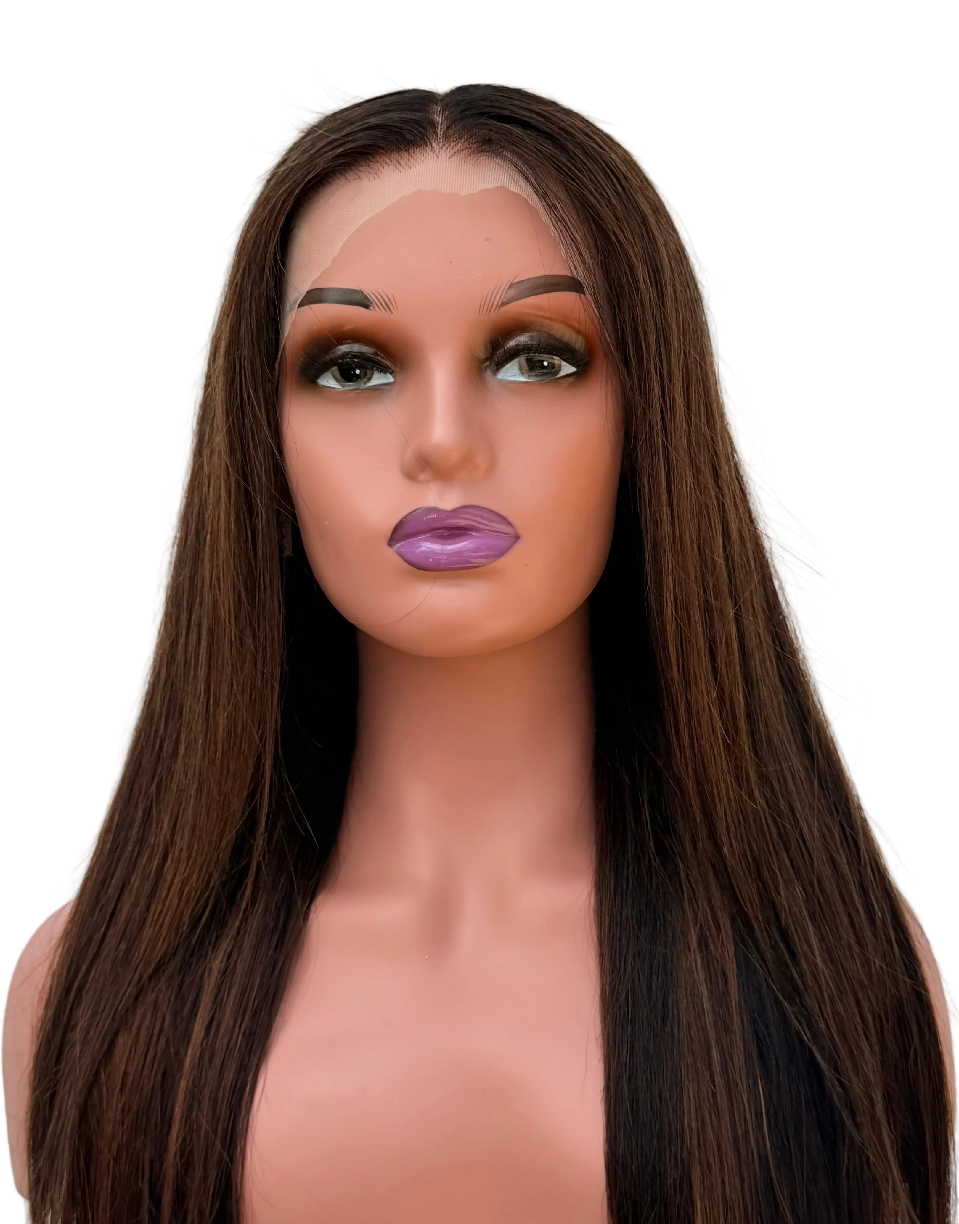26" Highlighted Straight Human Hair Lace Front Wig