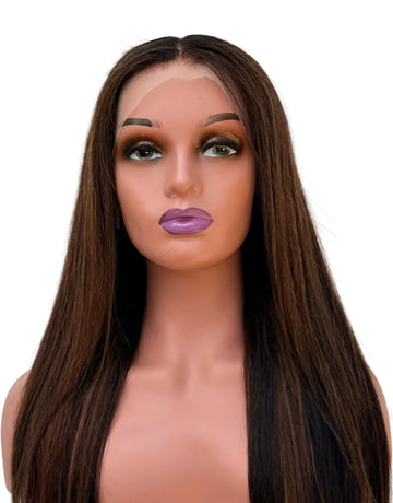 26" Highlighted Straight Human Hair Lace Front Wig