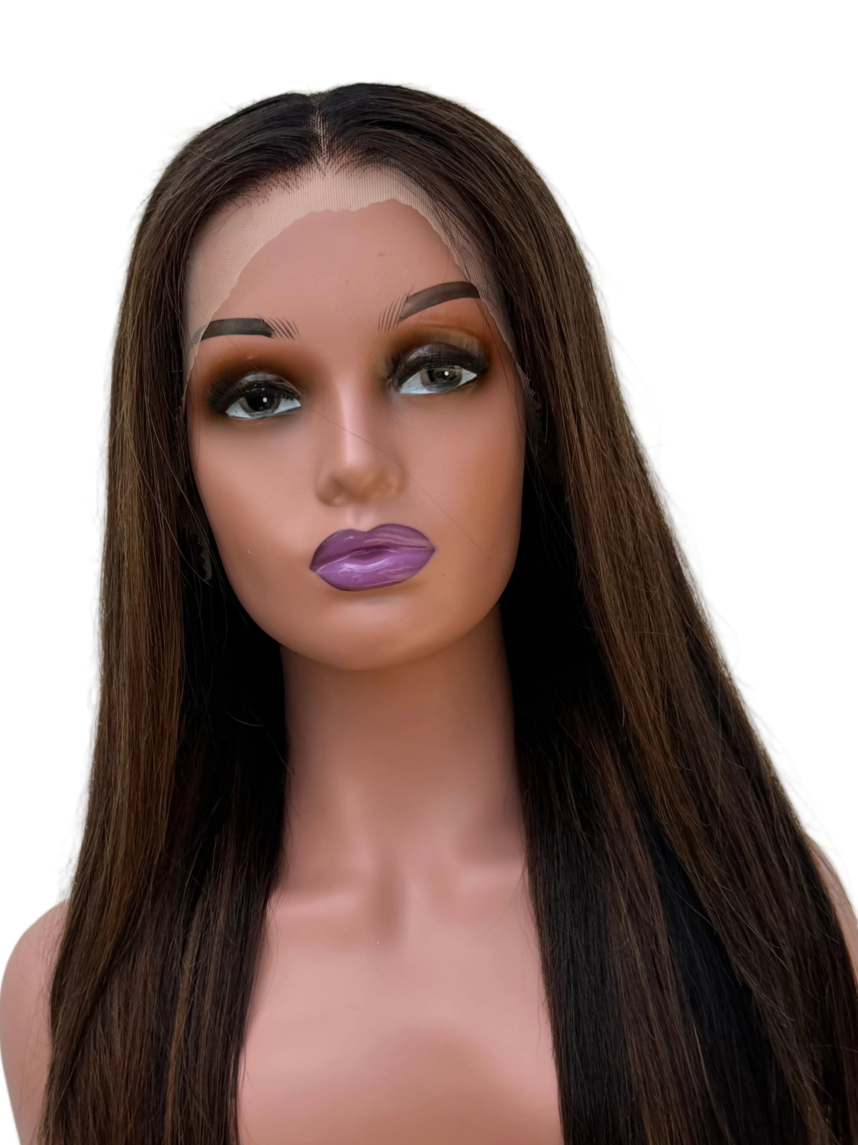 26" Highlighted Straight Human Hair Lace Front Wig