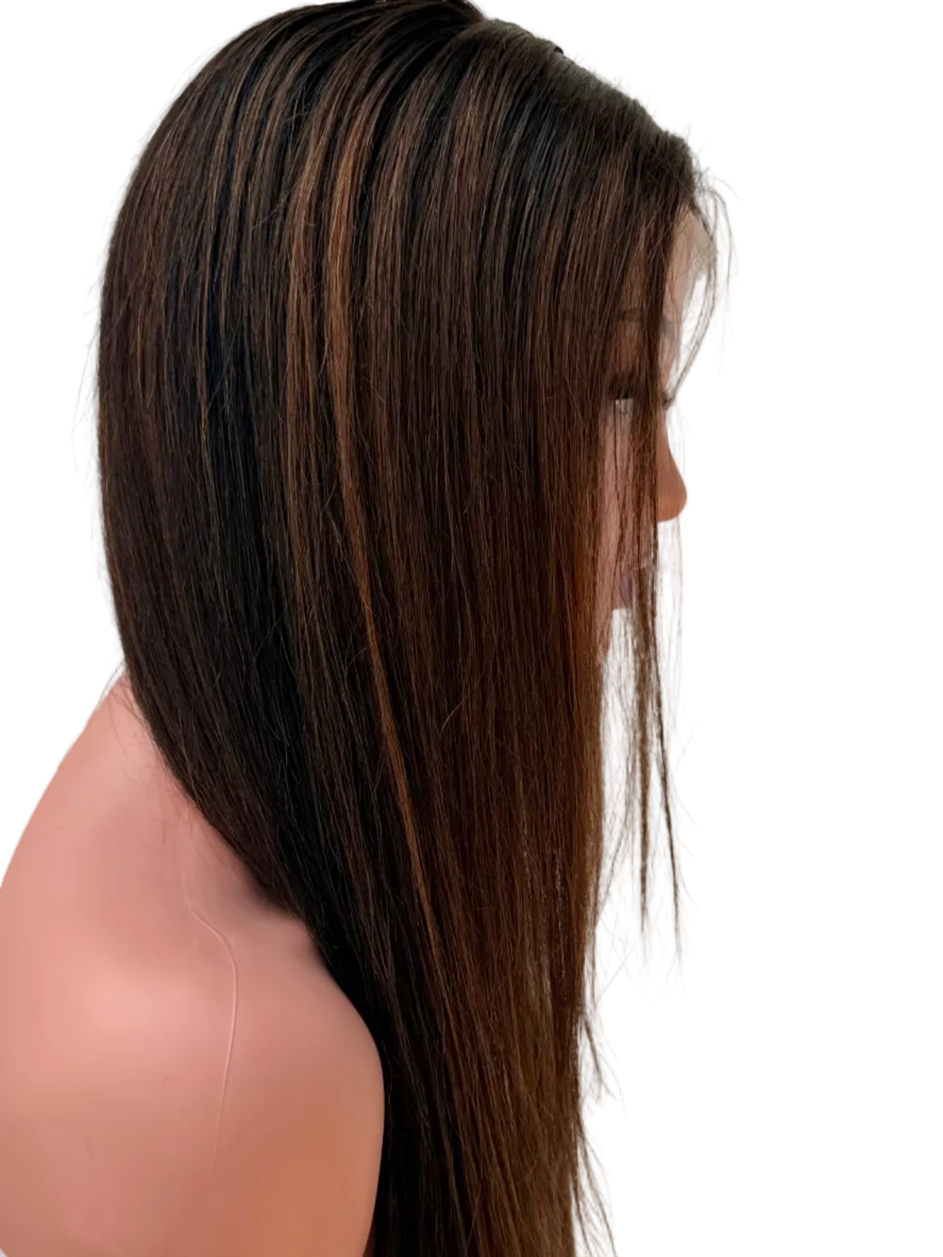 26" Highlighted Straight Human Hair Lace Front Wig