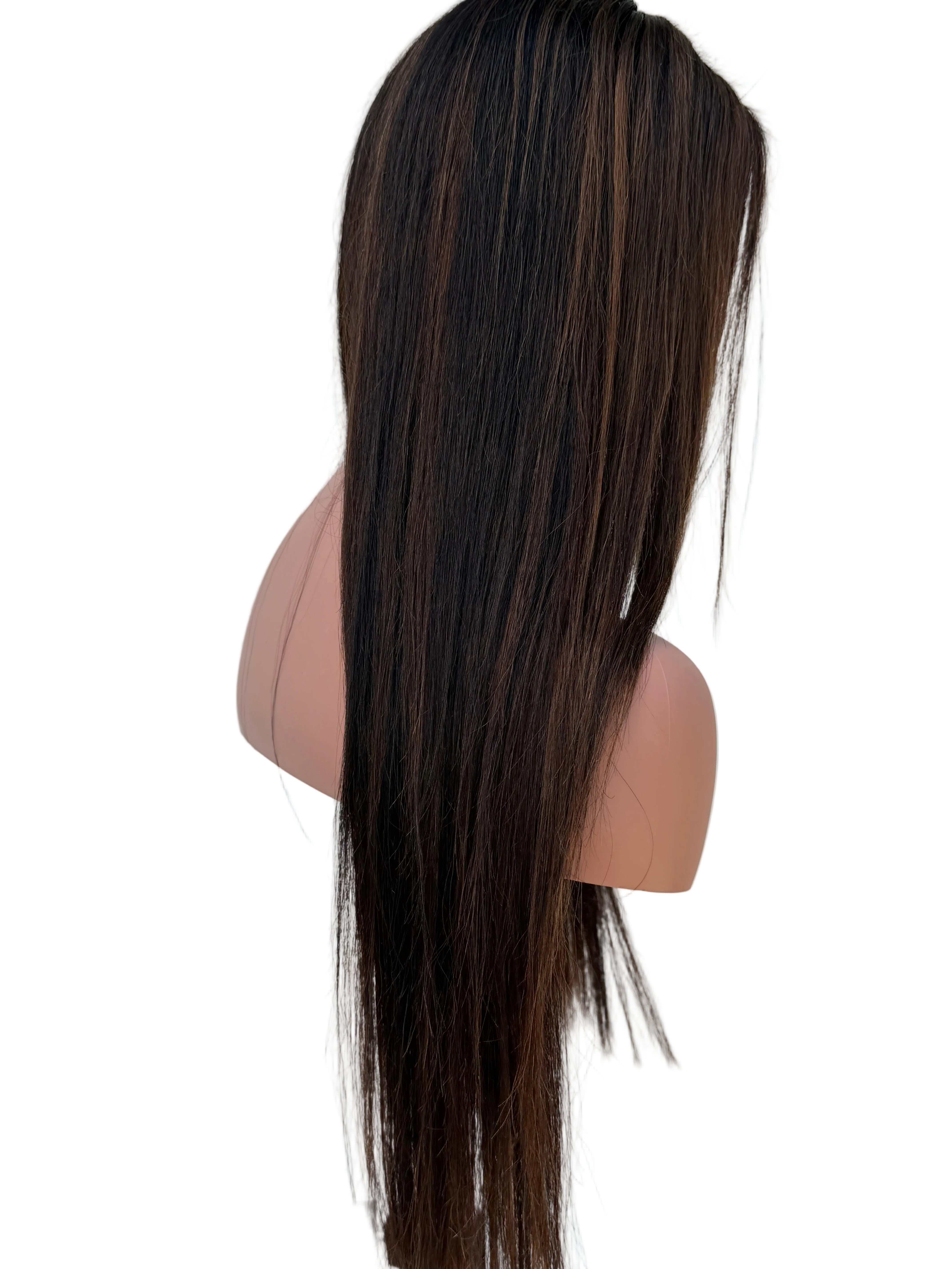 26" Highlighted Straight Human Hair Lace Front Wig