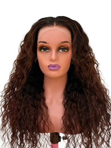 26" Highlighted Deep Wave Human Hair Lace Front Wig
