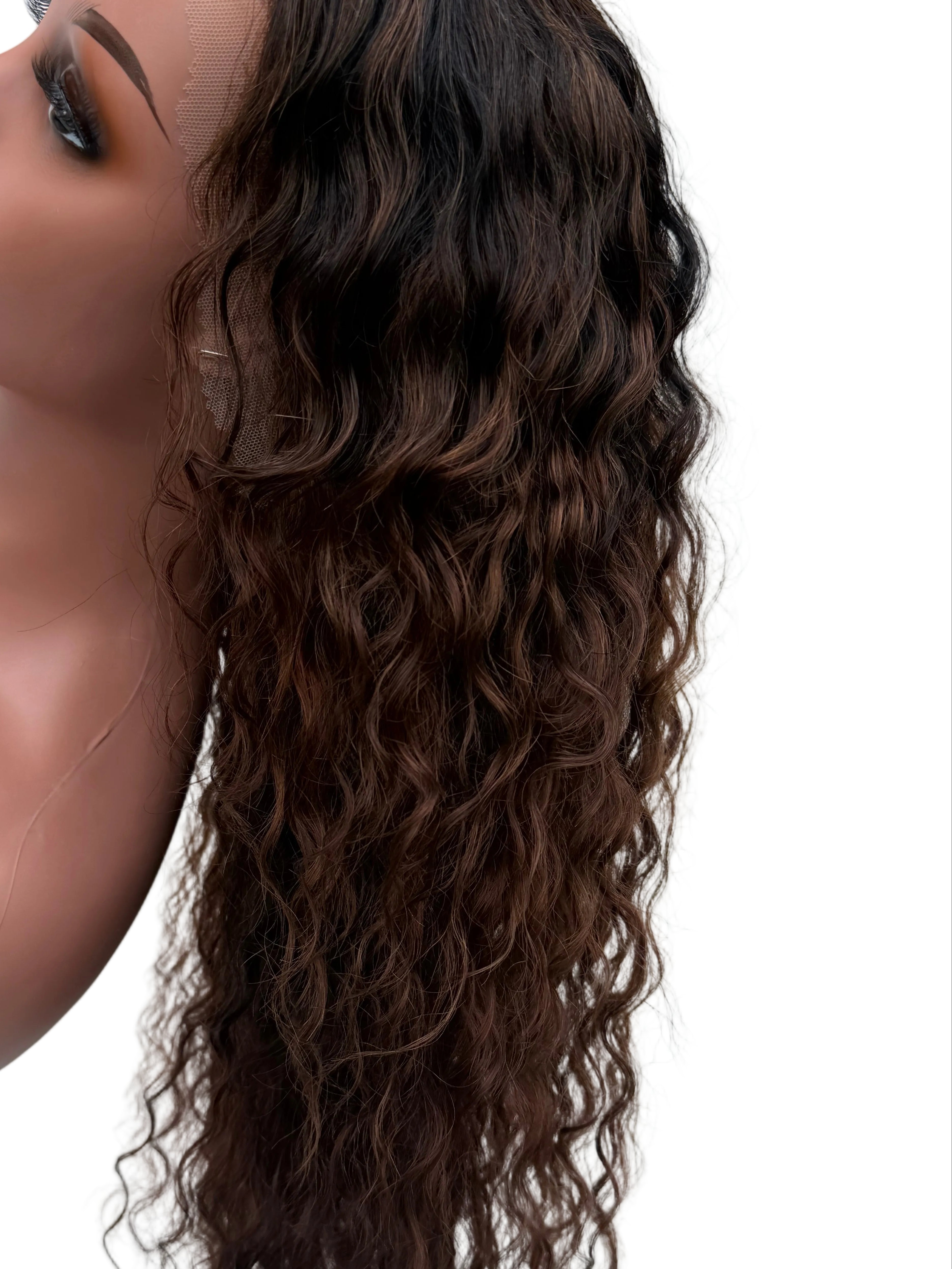 26" Highlighted Deep Wave Human Hair Lace Front Wig