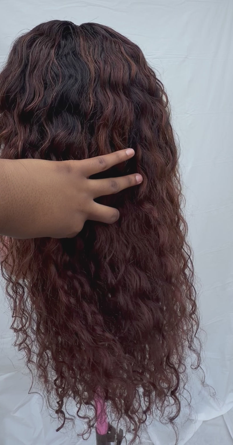 26" Highlighted Deep Wave Human Hair Lace Front Wig